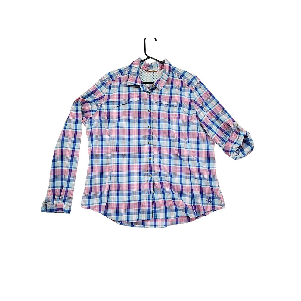 Orvis Fishing Shirt XL Women Pink Blue Plaid River Guise Tech Vented Performance